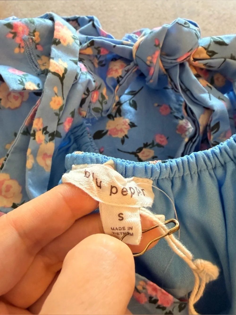 Anthropologie Blu Pepper Blue Preppy Floral A-Line Tie Back Cotton Sun Dress S - Picture 8 of 9